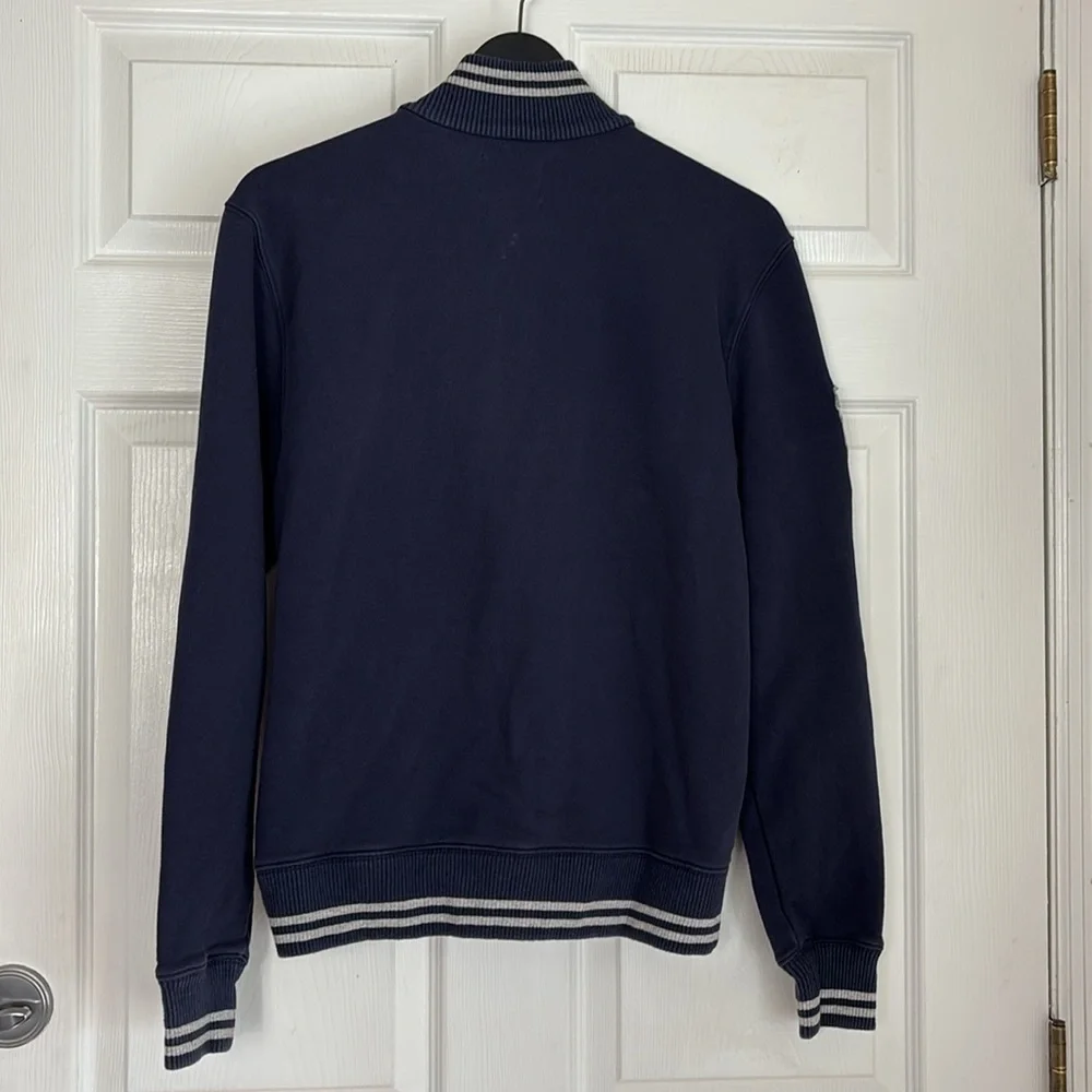 BERETTA navy blue zip up athletic bomber jacket mock neck patches embroidered